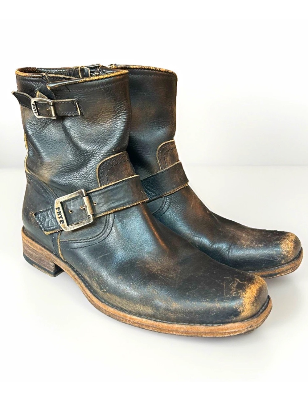Women’s 9.5 Vintage Frye Black Leather Engineer Motorcycle Boots 77267